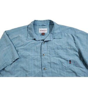 Simms Button Up Short Sleeve Shirt Size Large Light Blue Modal Poly Soft